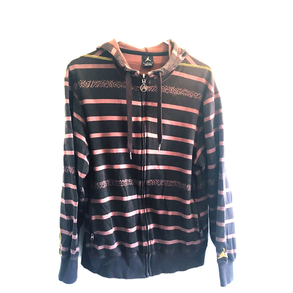 Air Jordan Nike Hoodie Jumpman Pull Logo Zip Brown Horizontal Striped Size M Men